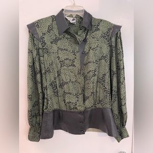 Vintage silk blouse, peplum faux leather detail